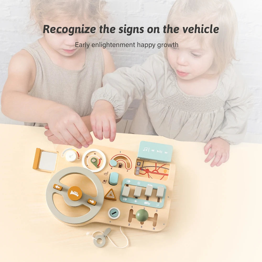 Children's Montessori Toys Infant Car Steering Wheel Wooden Activity Busyboard Games Toys Toddler Baby Multifunction Sensory Toy