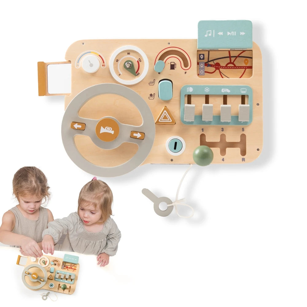 Children's Montessori Toys Infant Car Steering Wheel Wooden Activity Busyboard Games Toys Toddler Baby Multifunction Sensory Toy