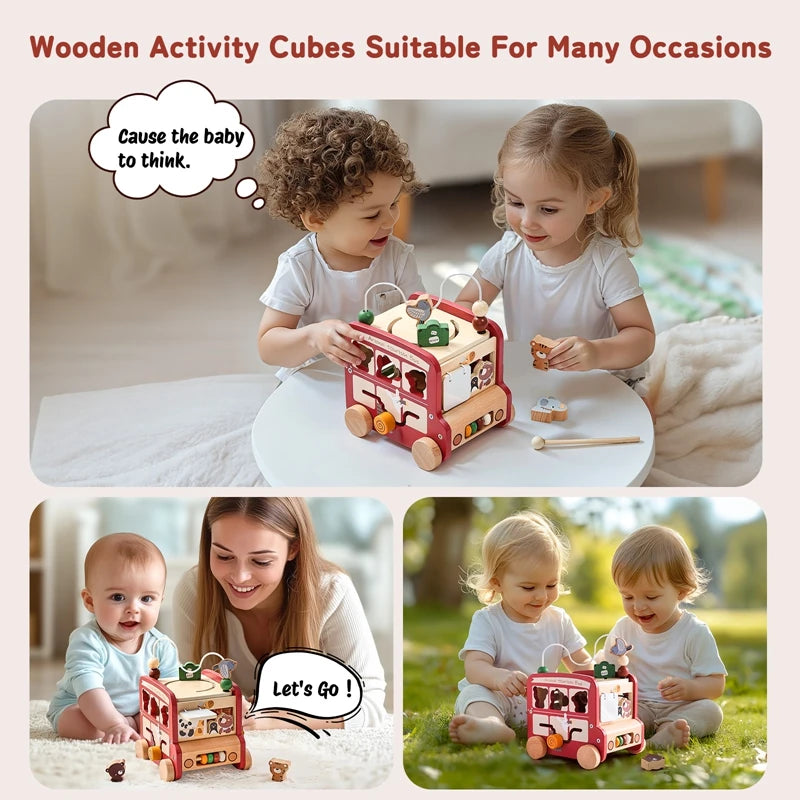 Montessori Busy Toys Educational Games Bus 5 in 1 Busy Box Toys Montessori Wooden Children Toys Baby Toys 0 12 months Gifts Kids