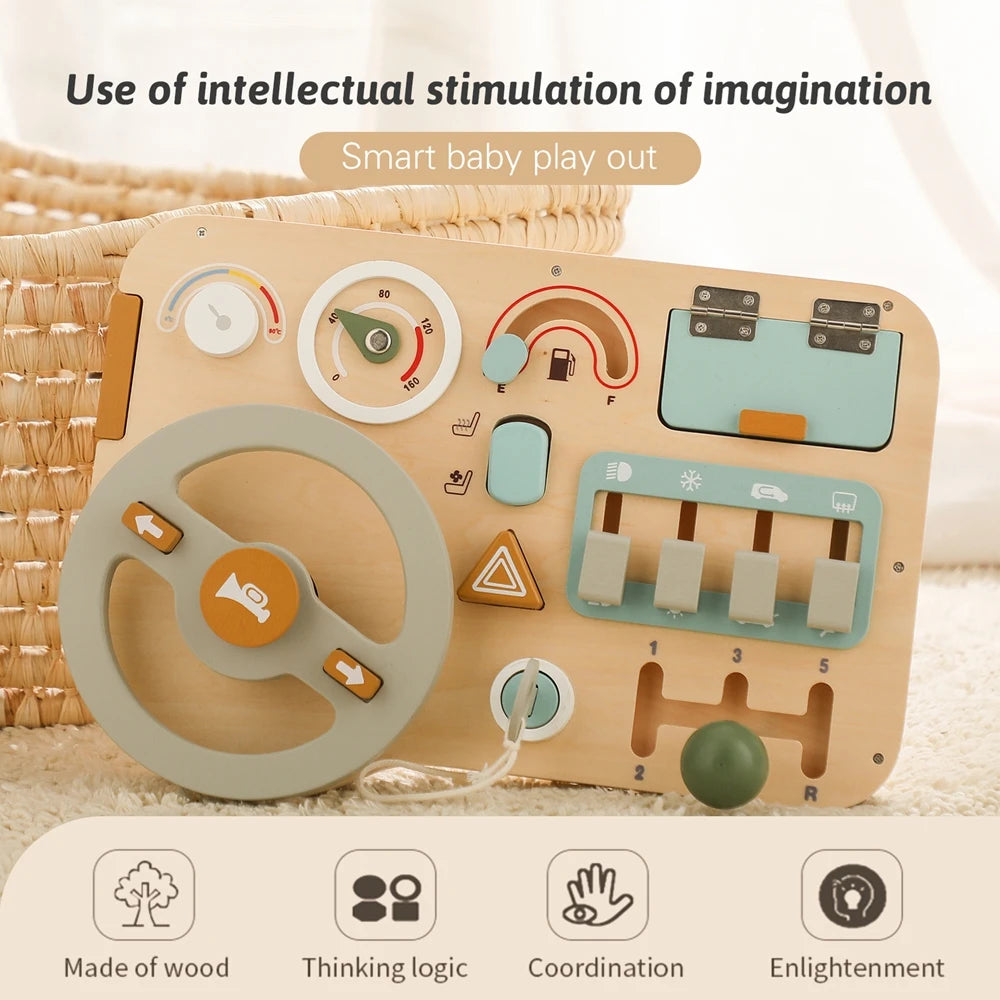 Children's Montessori Toys Infant Car Steering Wheel Wooden Activity Busyboard Games Toys Toddler Baby Multifunction Sensory Toy